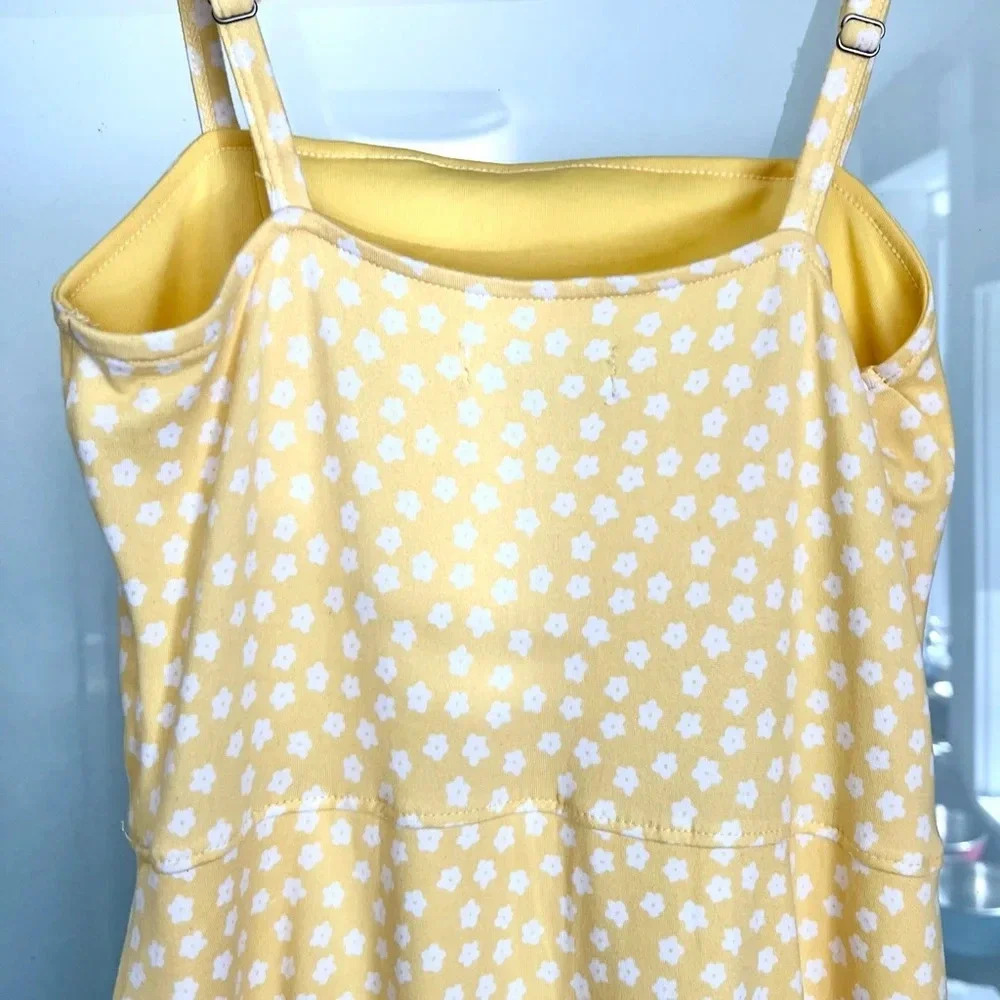 Hollister Yellow Cinched Floral Side Slit Midi Sun Dress Summer Spring Size XS - Picture 10 of 15